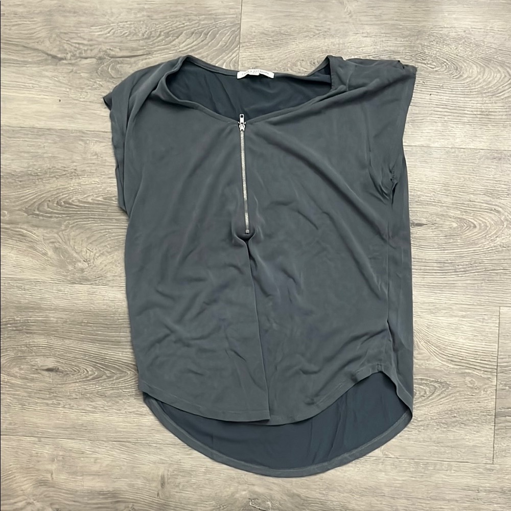Gray Women's Top with Zipper Detail